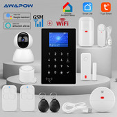 Awapow Tuya Inteligentný WIFI GSM bezpečnostný alarm systém Detektor pohybu Dym Dvere Okno Senzor IP kamera Bezdrôtový alarm systém