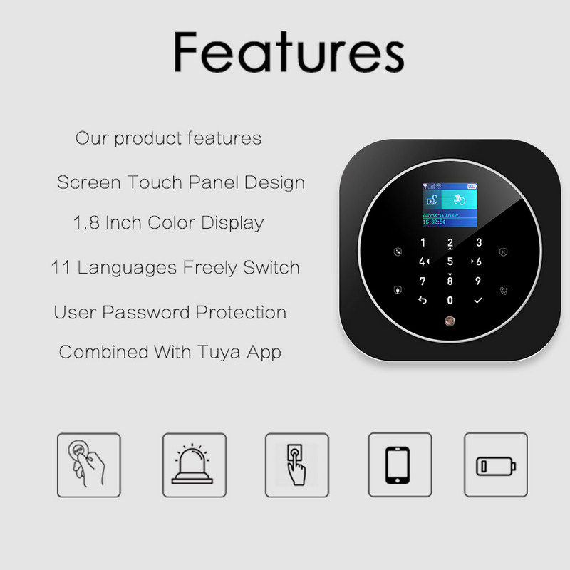 ZONAN G12+K10 signalizācijas drošības sistēma Tuya Wifi Gsm mājas ielaušanās bezvadu RFID karšu tastatūras lietotņu vadības viedās mājas komplekti