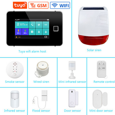 4,3 hüvelykes TFT képernyő riasztó WiFi Gsm biztonsági ujjlenyomat élesítő kijelző Tuya Smart Life Alexa 433Mhz mozgásérzékelővel