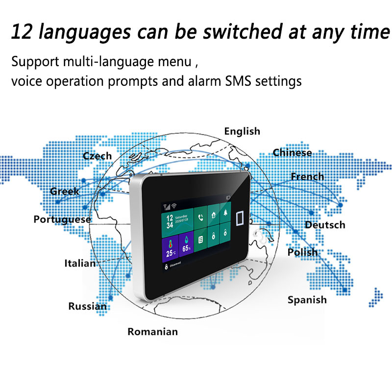 4,3-inčni TFT zaslon, alarmni WiFi Gsm sigurnosni zaslon s aktiviranjem otiska prsta Tuya Smart Life Alexa s detektorom senzora pokreta od 433 Mhz