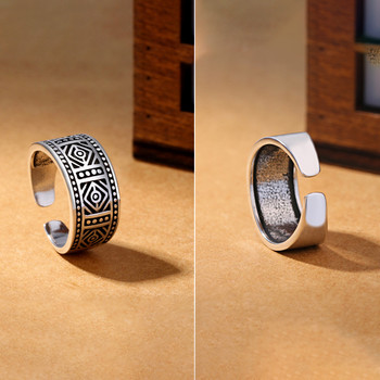 YIZIZAI Тибетски сребърен стимпънк ретро ромбоиден геометричен пръстен за мъже Мотоциклет Пръстен с отворен гръб Регулируеми подаръци за приятелство