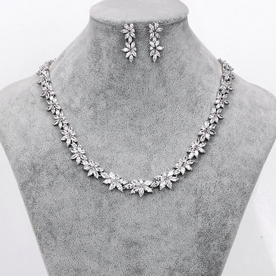 WEIMANJINGDIAN Brand Marquise Floral Cubic Zirconia CZ Crystal Колие и обеци Сватбени комплекти булчински бижута