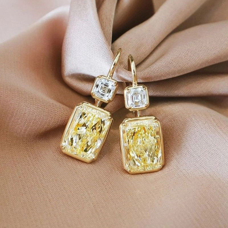 Huitan jednostavne elegantne četvrtaste žute kubne cirkonijeve naušnice na kuku, luksuzne zlatne boje, ženske vjenčane naušnice, modni nakit