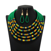 Afrikai stílusú ékszer szettek színes többrétegű szőtt lánc mágneses gomb Bohemian Choker gallér nyaklánc csepp fülbevaló szett