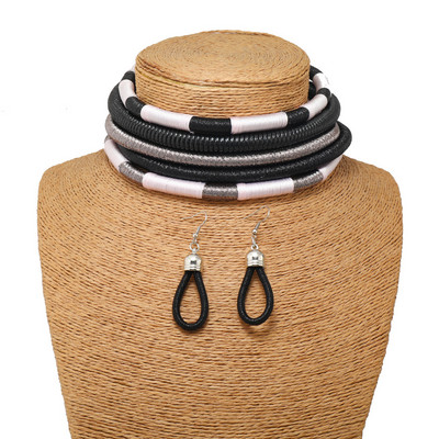 Afrikai stílusú ékszer szettek színes többrétegű szőtt lánc mágneses gomb Bohemian Choker gallér nyaklánc csepp fülbevaló szett
