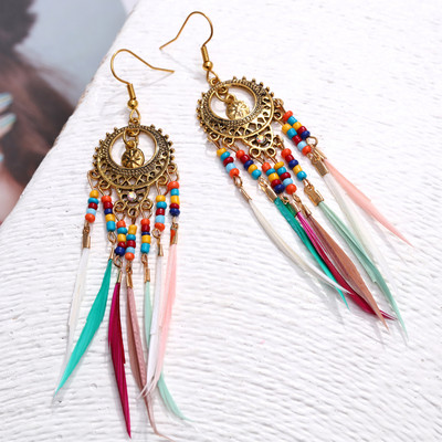 ZOSHI Bohém bojt fülbevaló nőknek lógó hosszú fülbevaló tollas Boho csepp fülbevaló maggyöngyök vintage ékszer Brincos