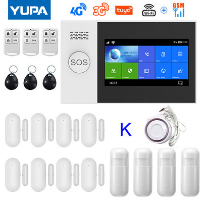 Σύστημα συναγερμού ασφαλείας για το σπίτι Wifi 4G 3G GSM GPRS με οθόνη αφής 4,3 ιντσών για την εφαρμογή Tuya Smart Life Works Alexa & Google