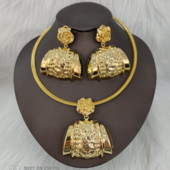 Dubai arany színű ékszerkészlet 2022 afrikai női medál nyaklánc és csepp fülbevaló 2db szett menyasszonyi design ajándék nigériainak