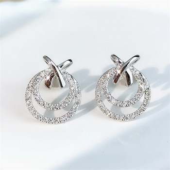 Дамски обеци Huitan Circle Design, сребърен цвят, бял кубичен цирконий, модни деликатни женски аксесоари за уши за парти