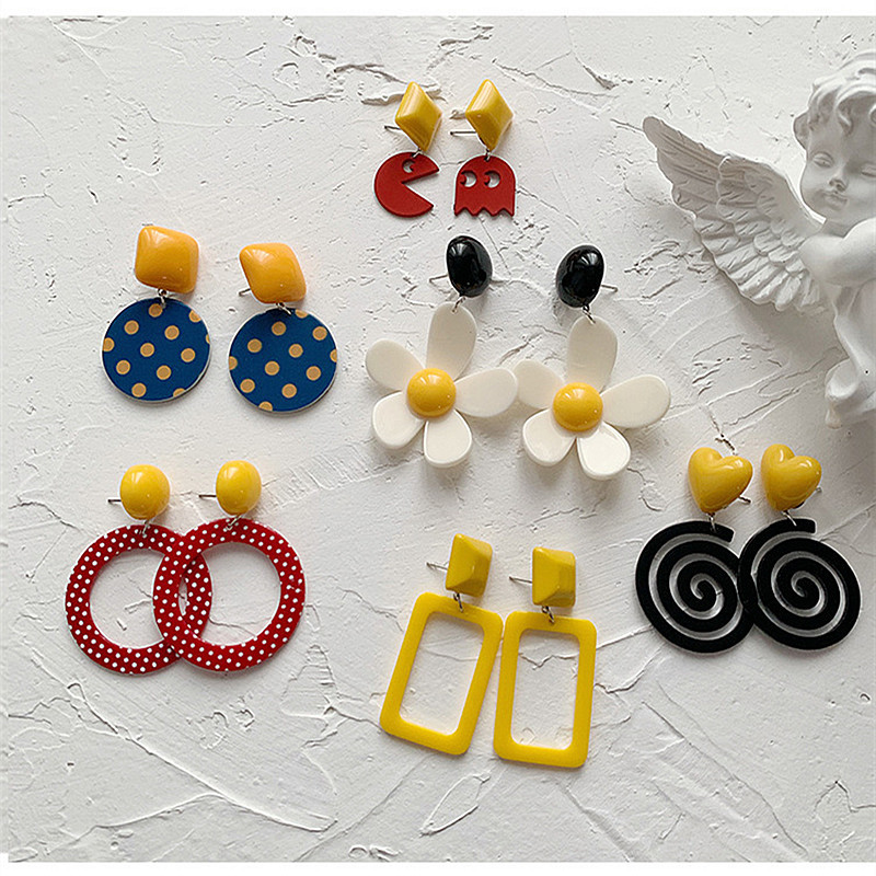 Изящни прекрасни акрилни обеци с цветя за жени Бохемски корейски големи геометрични кръгли квадратни дълги висящи обеци Бижута