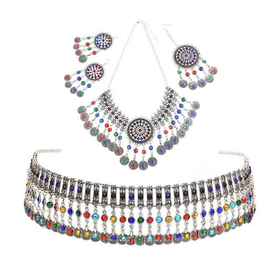 Турски бохемски колиета с монети Обеци Вериги за корема Щипки за коса Комплекти бижута за жени Афганистански индийски фестивал Парти бижута