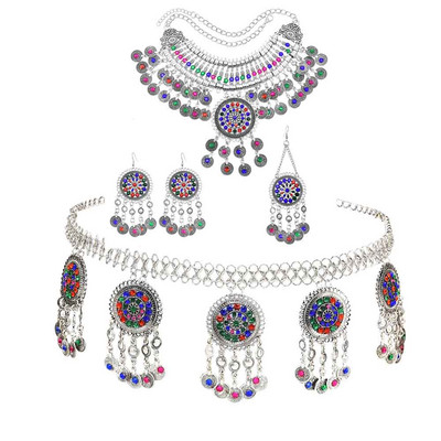 Турски бохемски колиета с монети Обеци Вериги за корема Щипки за коса Комплекти бижута за жени Афганистански индийски фестивал Парти бижута