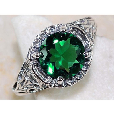 Moteriškas žalias smaragdinis žiedas, romantiškas klasikinis žiedas, Valentino dienos dovana, madingi temperamento safyro papuošalai