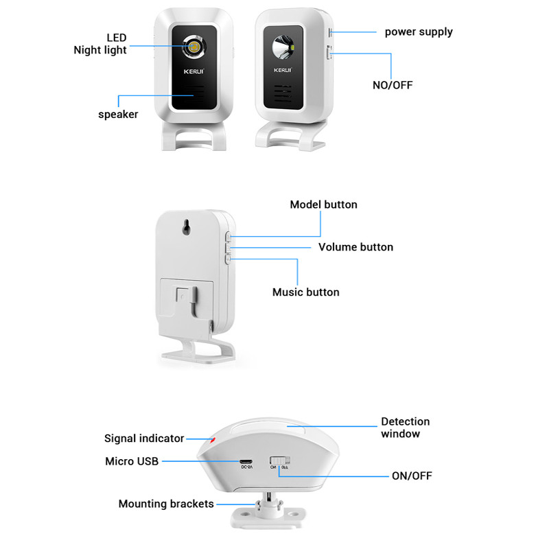 KERUI M7 Zvono dobrodošlice Bežični infracrveni PIR detektor pokreta Senzor Zvono na vratima Alarm dobrodošlice Ulazno zvono