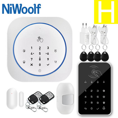 Ασύρματο σύστημα συναγερμού για το σπίτι Ασφάλεια GSM Τηλεχειριστήριο ενδοεπικοινωνίας Αυτόματη κλήση 433 MHz Ανιχνευτές IOS Android APP Πληκτρολόγιο αφής ελέγχου