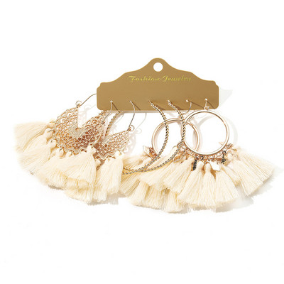 Set de cercei rotunzi mari, alb, bej, cu ciucuri, pentru femei, etnici, vintage, boemi, cercei cu franjuri, accesorii de bijuterii de nunta
