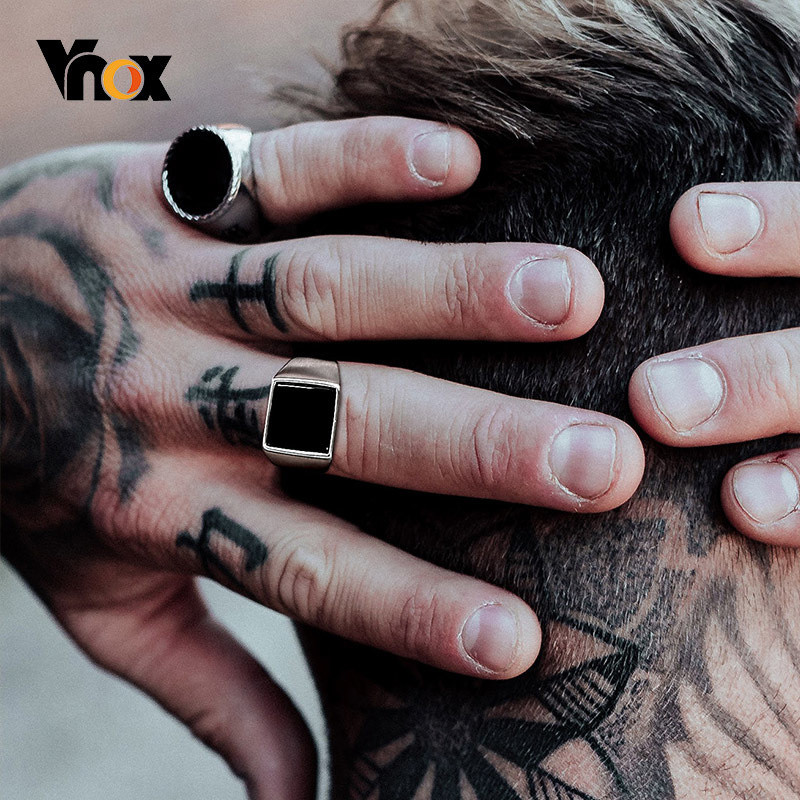 Vnox muški prsten s pečatom, nježni četvrtasti prsten s okruglim vrhom od nehrđajućeg čelika, muški punk rock bratski prstenovi