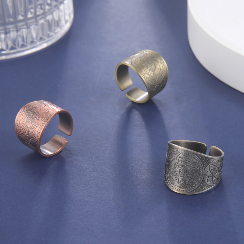 LIKGREAT Inel cu stea cu șase colțuri Sigiliul lui Solomon Inelul de protecție a celor 7 Arhangheli Cub Metatron Simbol Lilith Bijuterii amuletă