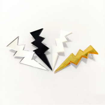 KUGUYS Fashion Mirror Lightning Stud Earrings for Women Gold Silver Цвят Бял Черен Акрил Рок Хип-хоп Бижута Аксесоари