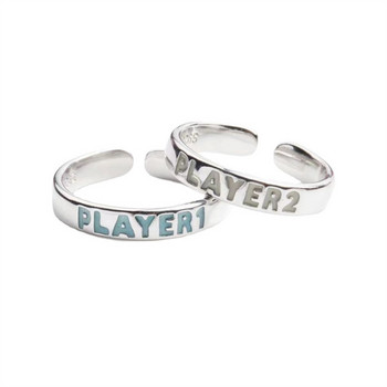 2022 Флуоресцентна буква на играч Синьо-зелен метален светещ пръстен за жена Мъж Флуоресцентен пръстен за двойка Бижута отворени за регулиране