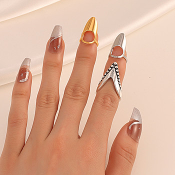 2022 Нов моден пръстен за нокти с инкрустиран мед и циркон INS Продава позлатен пръстен за стави за маникюр за жени Тенденция Парти бижута