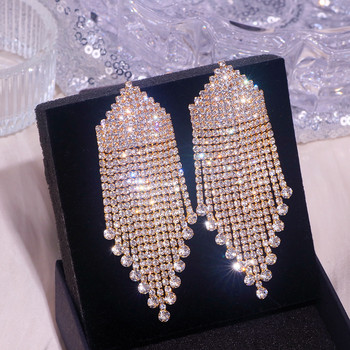 Луксозни обеци с дълги пискюли с кристали Големи обеци Сватбени бижута Аксесоари Модерни висящи обеци с кристали за жени