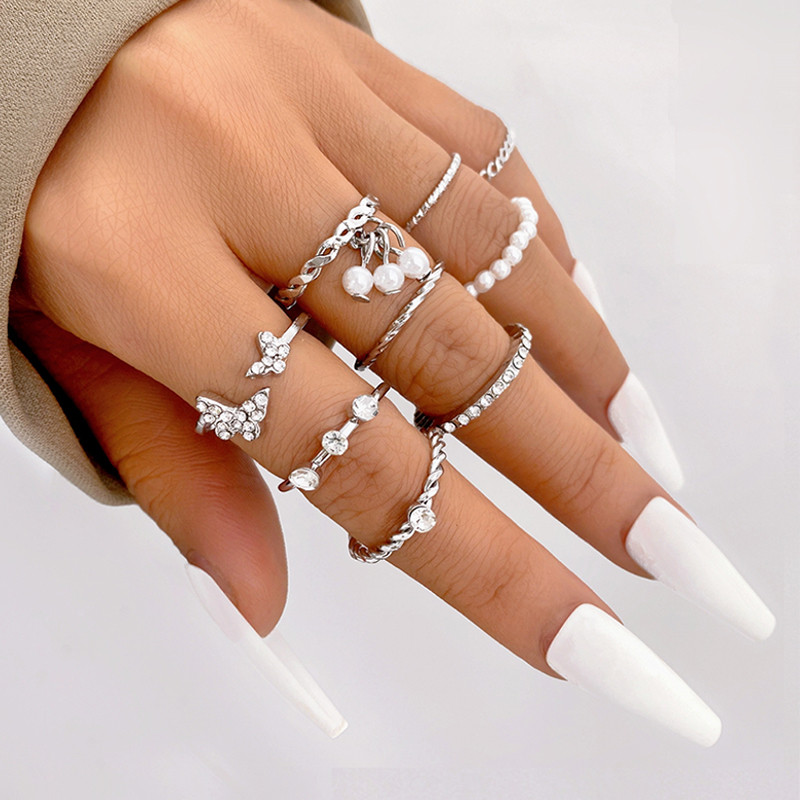 Комплект цветни пръстени с пеперуди Блестящи лилави кристали за жени Bohemia Vintage Rhinestone Simple Finger Jewelry Party Gift