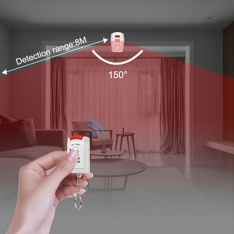 105dB trauksmes monitors bezvadu trauksmes sistēma + 2 tālvadības pultis mājas drošības sistēma IR infrasarkanais kustības sensors trauksmes detektors