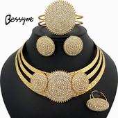 Moterų papuošalų rinkinys Paauksuoti papuošalai su cirkoniais, dideli karoliai rinkinys collares de bisuteria fina