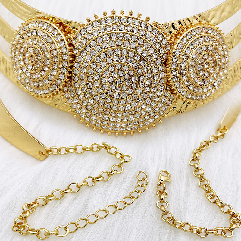 Moterų papuošalų rinkinys Paauksuoti papuošalai su cirkoniais, dideli karoliai rinkinys collares de bisuteria fina