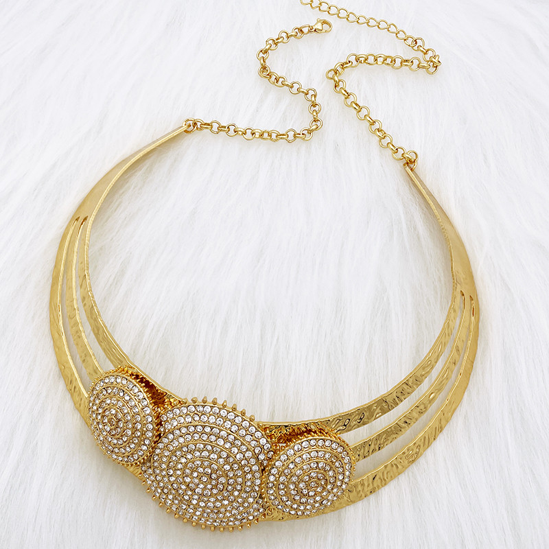 Moterų papuošalų rinkinys Paauksuoti papuošalai su cirkoniais, dideli karoliai rinkinys collares de bisuteria fina