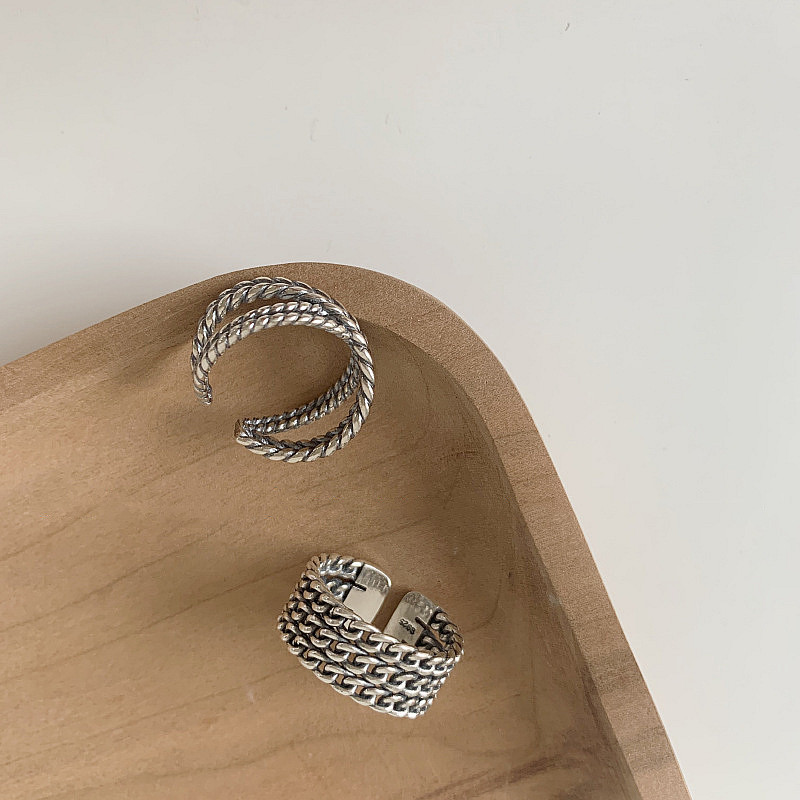 QMCOCO Корейски усукан верижен шахматен пръстен за женски пръст Сребърен цвят Ретро личност Нов стил Моден пръстен