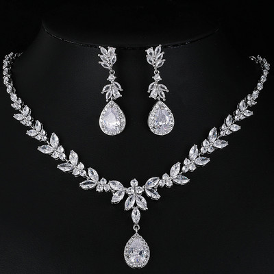 LXOEN Луксозни марки Комплекти бижута за жени Сватбена мода Аксесоари за парти Цирконови обеци и колиета Подарък