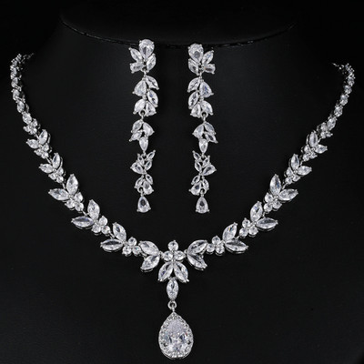 LXOEN Луксозни марки Комплекти бижута за жени Сватбена мода Аксесоари за парти Цирконови обеци и колиета Подарък