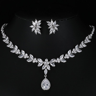 LXOEN Луксозни марки Комплекти бижута за жени Сватбена мода Аксесоари за парти Цирконови обеци и колиета Подарък