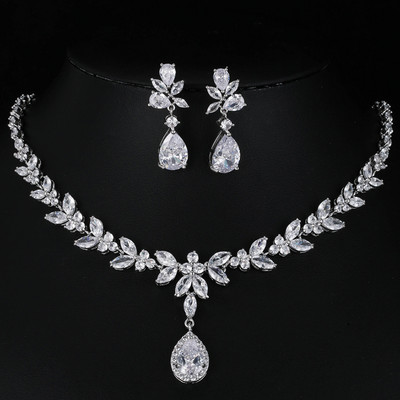 LXOEN Луксозни марки Комплекти бижута за жени Сватбена мода Аксесоари за парти Цирконови обеци и колиета Подарък