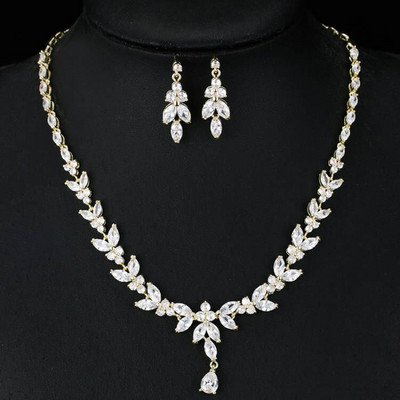 LXOEN Луксозни марки Комплекти бижута за жени Сватбена мода Аксесоари за парти Цирконови обеци и колиета Подарък