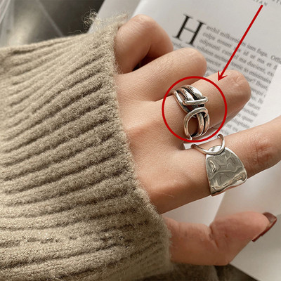 HUANZHI 2020 Nauja kelių sluoksnių netaisyklingos trapecijos kvadrato formos kryžminio išpjova metalinis žiedas, skirtas moterims, mergaičių vakarėliui papuošalų dovana