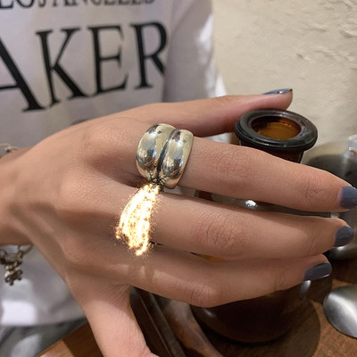 HUANZHI 2020 Nauja kelių sluoksnių netaisyklingos trapecijos kvadrato formos kryžminio išpjova metalinis žiedas, skirtas moterims, mergaičių vakarėliui papuošalų dovana