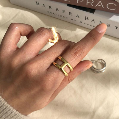 HUANZHI 2020 Nauja kelių sluoksnių netaisyklingos trapecijos kvadrato formos kryžminio išpjova metalinis žiedas, skirtas moterims, mergaičių vakarėliui papuošalų dovana