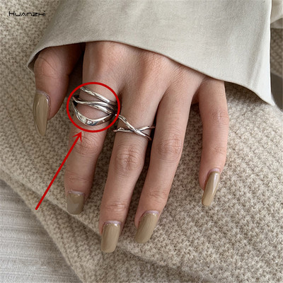 HUANZHI 2020 Nauja kelių sluoksnių netaisyklingos trapecijos kvadrato formos kryžminio išpjova metalinis žiedas, skirtas moterims, mergaičių vakarėliui papuošalų dovana