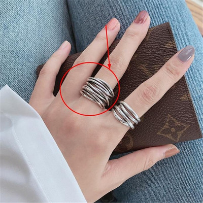 HUANZHI 2020 Nauja kelių sluoksnių netaisyklingos trapecijos kvadrato formos kryžminio išpjova metalinis žiedas, skirtas moterims, mergaičių vakarėliui papuošalų dovana