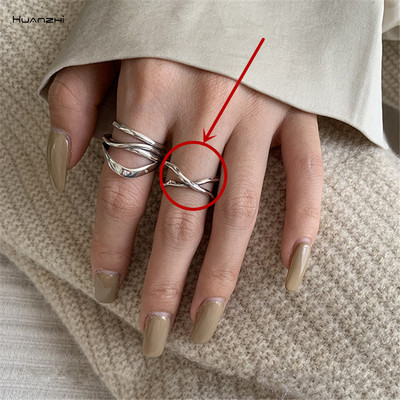 HUANZHI 2020 Nauja kelių sluoksnių netaisyklingos trapecijos kvadrato formos kryžminio išpjova metalinis žiedas, skirtas moterims, mergaičių vakarėliui papuošalų dovana