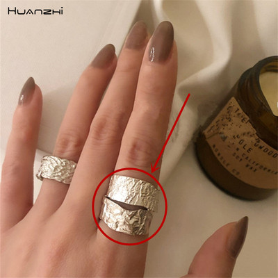 HUANZHI 2020 Nauja kelių sluoksnių netaisyklingos trapecijos kvadrato formos kryžminio išpjova metalinis žiedas, skirtas moterims, mergaičių vakarėliui papuošalų dovana