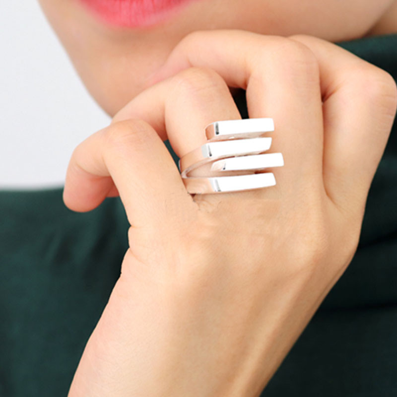 HUANZHI 2020 Nauja kelių sluoksnių netaisyklingos trapecijos kvadrato formos kryžminio išpjova metalinis žiedas, skirtas moterims, mergaičių vakarėliui papuošalų dovana