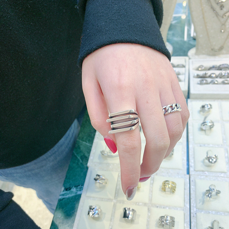 HUANZHI 2020 Nauja kelių sluoksnių netaisyklingos trapecijos kvadrato formos kryžminio išpjova metalinis žiedas, skirtas moterims, mergaičių vakarėliui papuošalų dovana