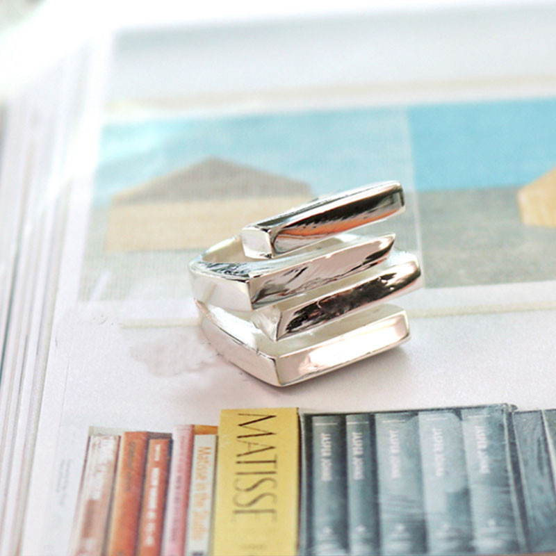 HUANZHI 2020 Nauja kelių sluoksnių netaisyklingos trapecijos kvadrato formos kryžminio išpjova metalinis žiedas, skirtas moterims, mergaičių vakarėliui papuošalų dovana