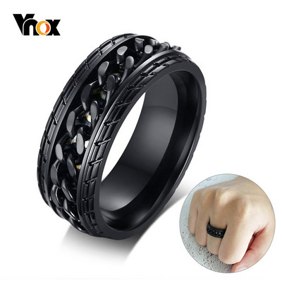 Vnox 8mm Cool Black Spinner keti rõngas meestele rehvi tekstuur roostevabast terasest pööratav lingid punk mees Anel