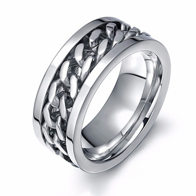 Vnox 8 mm Cool Black Spinner Chain Ring за мъже Текстура на гумата от неръждаема стомана Въртящи се връзки Пънк мъжки Анел