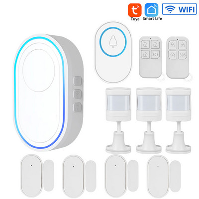 Sistem de alarmă de securitate Tuya Wifi Smart Home 433MHz Frecvență EV1527 Codare Sonerie fără fir Nivel 5 Volum 58 Kit de tonuri de apel